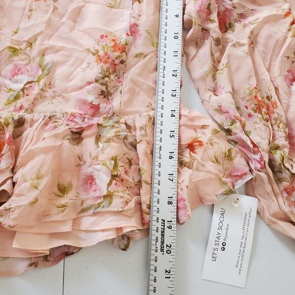 Cottagecore Romantic Yumi Kim Top Womens XS Pink Floral Beatrice Puff Sleeve - Picture 7 of 10